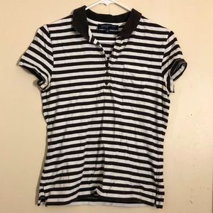 Jones New York Brown Striped Polo Shirt